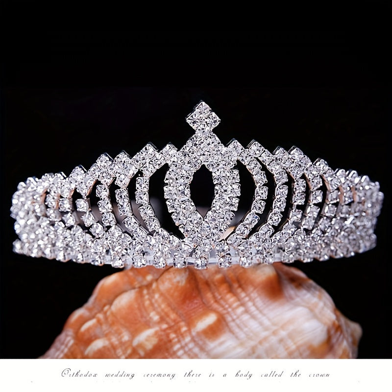 Royal Princess Tiara Headband, Full Rhinestone Crown with Comb, Bridal Wedding Birthday Banquet Hair Accessory, Fashionable Princess Style, 4.92x1.77 inches, Women's Special Occasion Jewelry Accessory Wedding & Birthday Celeb