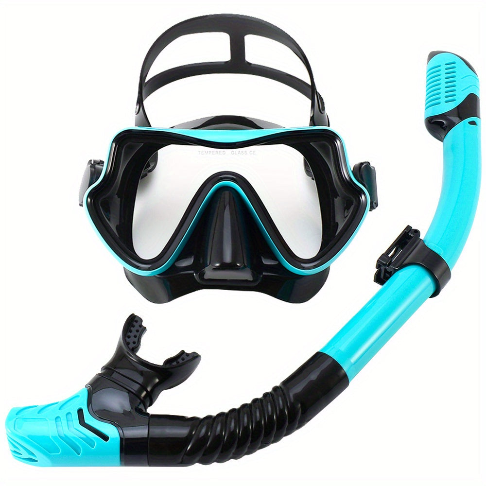 Unisex Premium Snorkeling Goggles with Wide-Angle View - Large Frame Silicone Mask & Anti-fog Breathing Tube Set for Comfortable, Leak-proof Diving Adventures