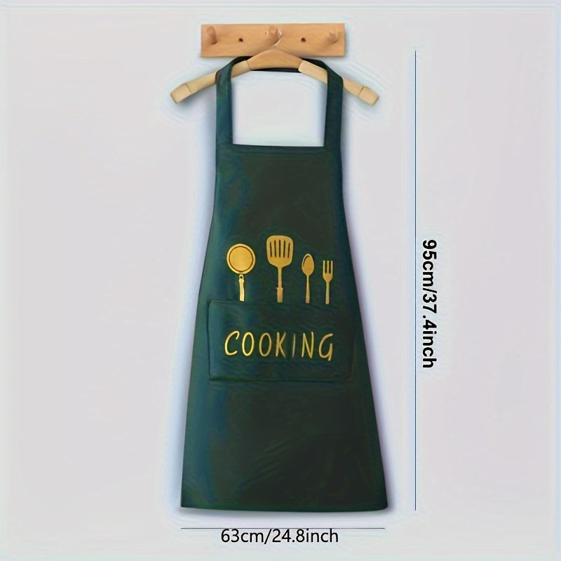 1pc & Kitchen Apron with Pockets, Adjustable Multi-Functional Design, 100% Polyester, Black & Green, Ideal for Coffee Bars & Restaurants, Durable & Easy to Clean, Apron