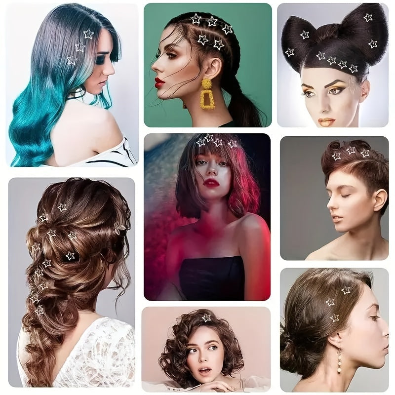 10pcs Star Hair Clips 2000s Y2K Snap Hair Barrettes Non Slip Star Hair Accessories Silvery Metal Hair Clips for Women Street