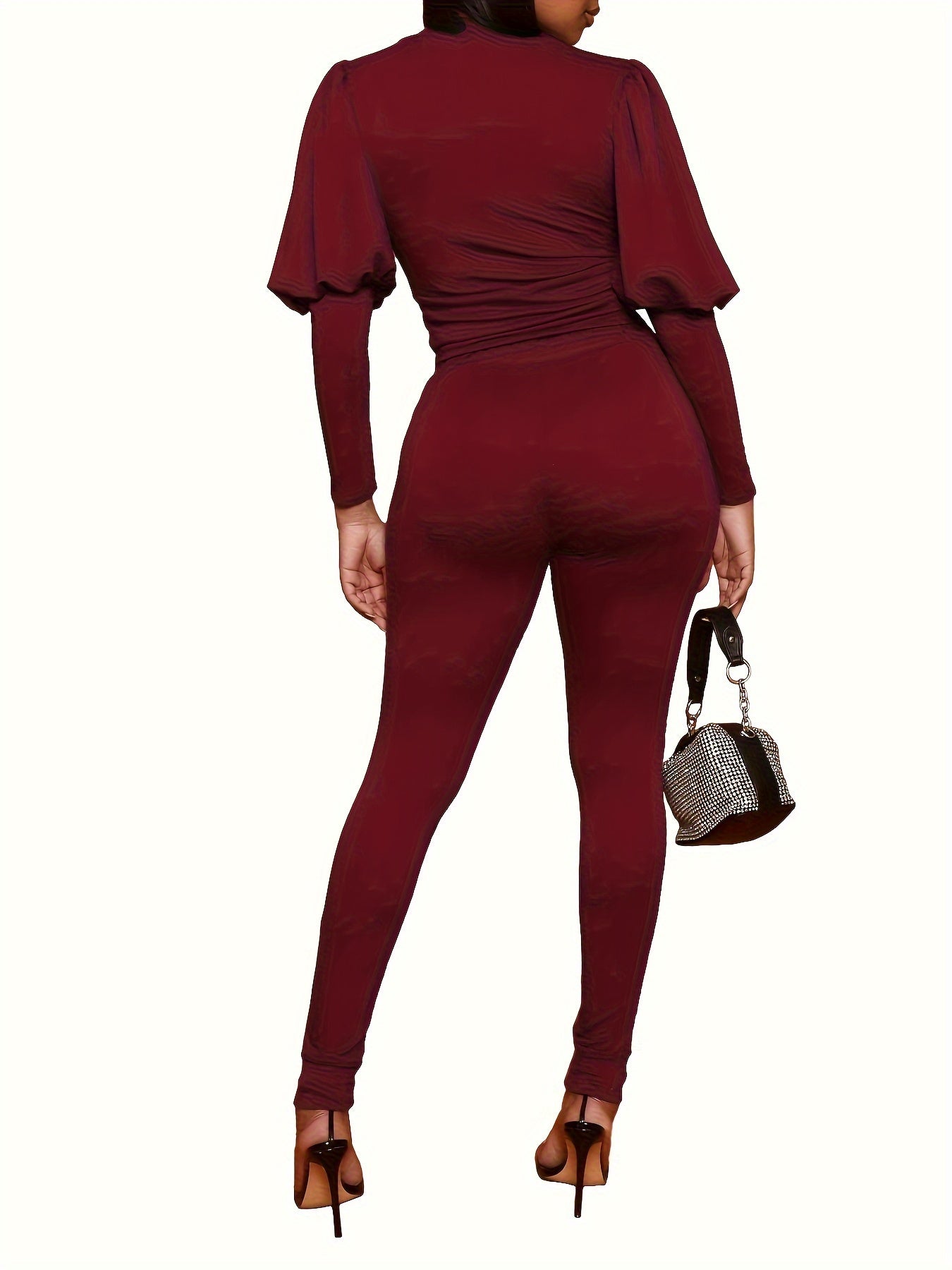 3370 Women's Two-Piece Set with Fluffy Sleeve Top and Jogging Pants, Fashionable Sporty Outfit