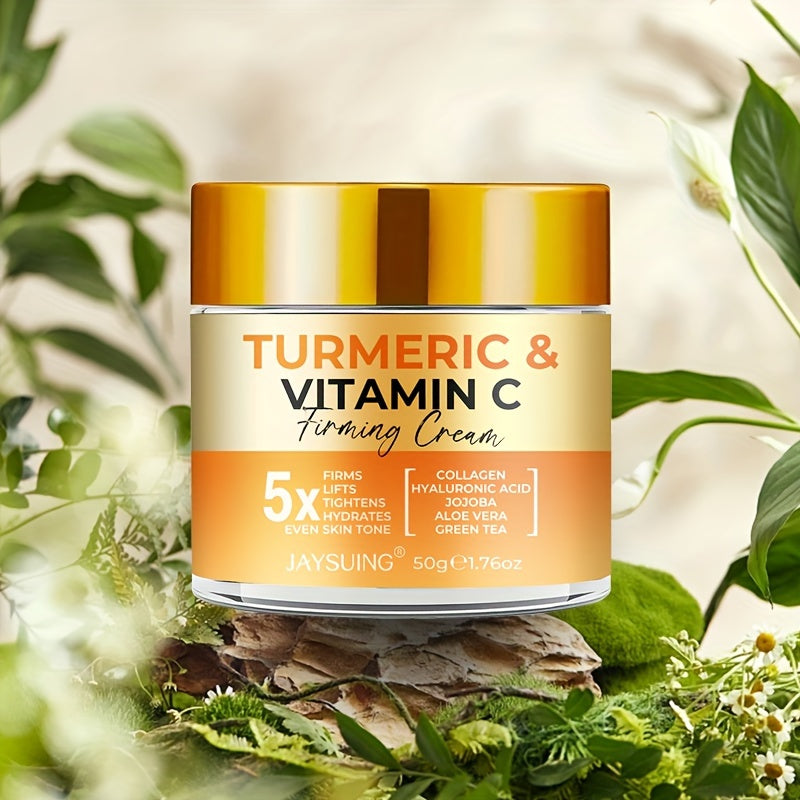 JAYSUING Turmeric & Vitamin C Firming Moisturizer Cream - Unisex Adult, All Skin Types, Hydrating & Tightening, Jojoba Oil Infused, Collagen & Aloe Vera Enriched, Soothes & Smoothes Skin, 50g