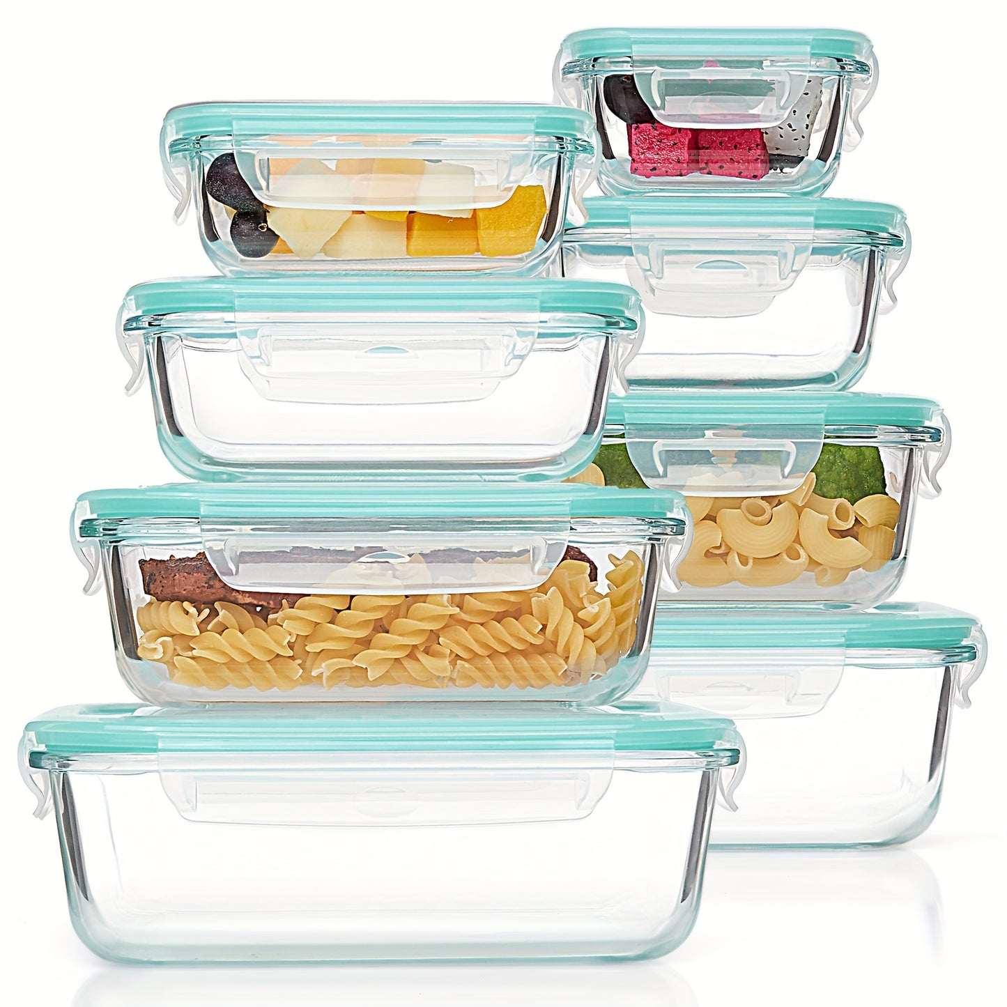 8pcs BPA-Free Glass Food Storage Containers with Leak-Proof Locking Lids – Microwave, Oven, Freezer & Dishwasher Safe – Perfect for Meal Prep, Snacks, Fruits & Veggies