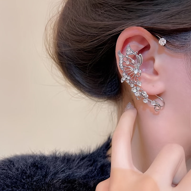 1/ 2pcs/ set of fashionable and shiny butterfly fairy earrings, exquisite and luxurious fairy ear crawling earrings, no need for perforation, suitable for women and girls, handmade fantasy role-playing elf ears