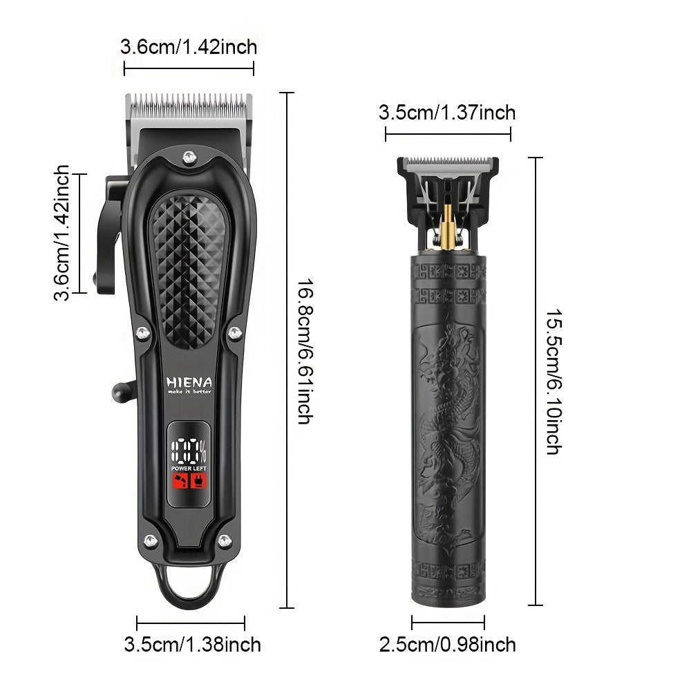 2pcs HIENA Professional Hair Clippers for Men, Cordless USB Rechargeable Lithium Battery, ABS Body, Digital Display, Carved Design, with 1200mAh Battery, for Ideal Gift for Father