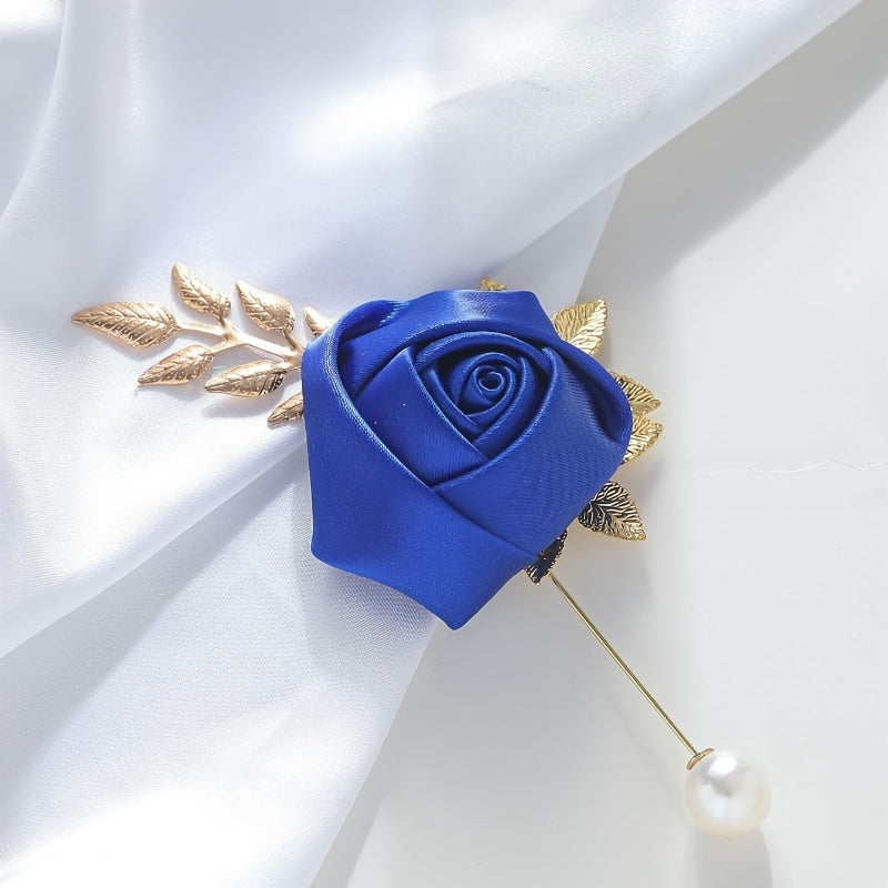 1pc High-end Faux Pearl & Rose Bud Boutonniere For Wedding Party Prom Decorations