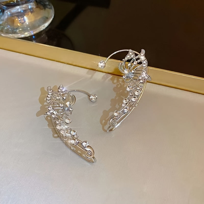 1/ 2pcs/ set of fashionable and shiny butterfly fairy earrings, exquisite and luxurious fairy ear crawling earrings, no need for perforation, suitable for women and girls, handmade fantasy role-playing elf ears