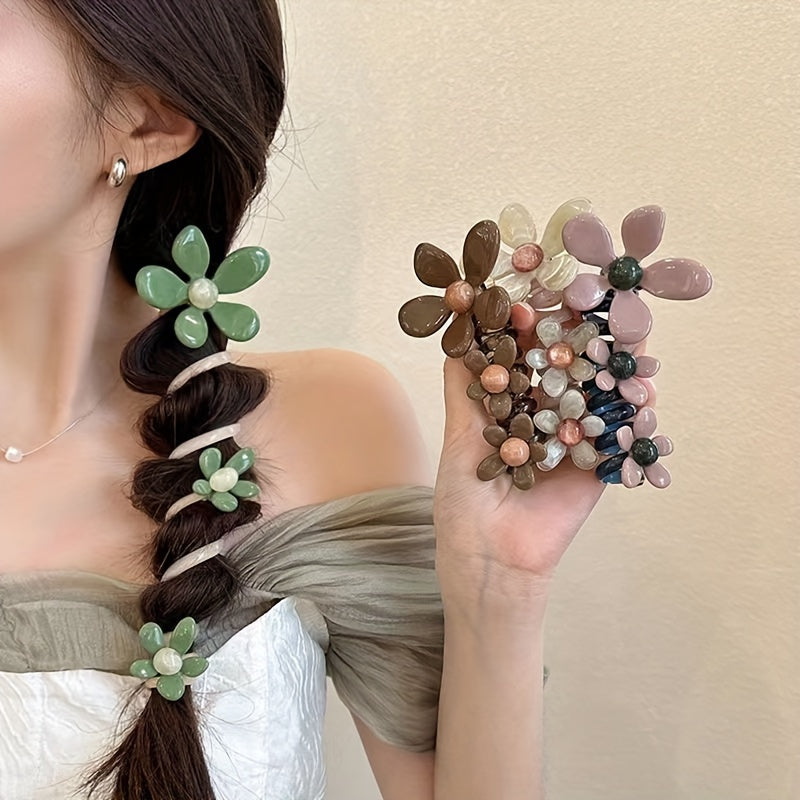 Floral Bubble Braided Hair Ties Set For Women, Elegant Cute Chic Spiral Elastic Hair Ties, Quick & Easy To Use, Perfect For Birthday Holiday Party Favor Daily Wear, Christmas Gifts For Her
