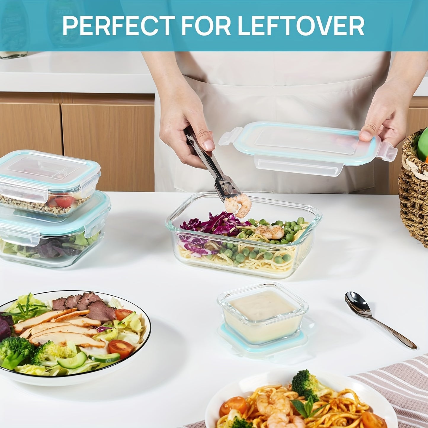 8pcs BPA-Free Glass Food Storage Containers with Leak-Proof Locking Lids – Microwave, Oven, Freezer & Dishwasher Safe – Perfect for Meal Prep, Snacks, Fruits & Veggies