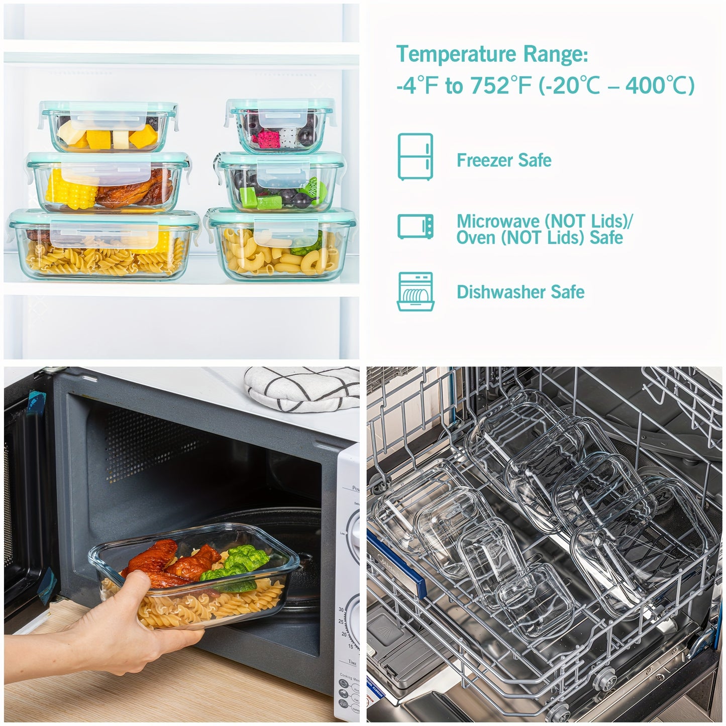 8pcs BPA-Free Glass Food Storage Containers with Leak-Proof Locking Lids – Microwave, Oven, Freezer & Dishwasher Safe – Perfect for Meal Prep, Snacks, Fruits & Veggies