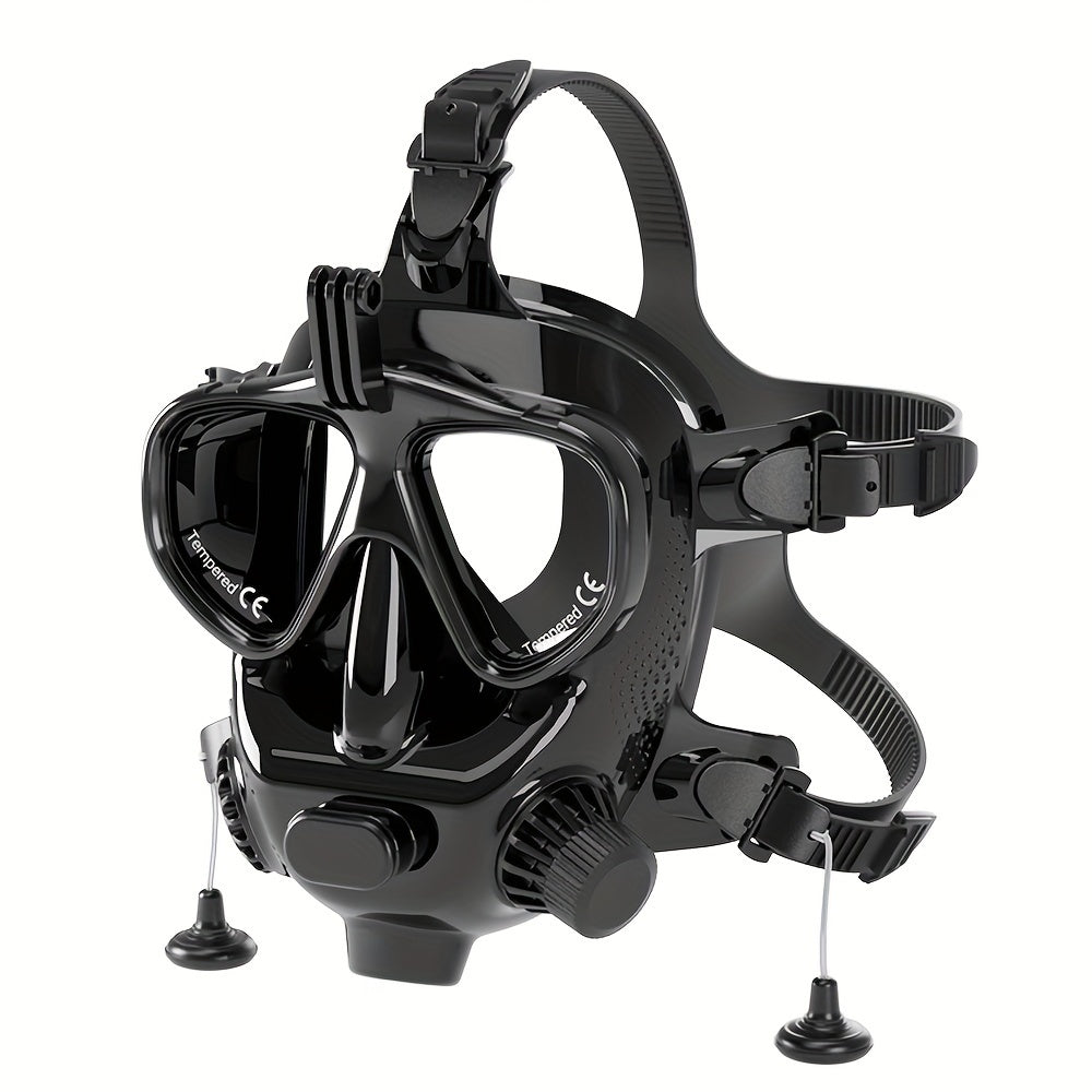 1pc SMACO M8058 Full Face Scuba Diving Mask, 360-Degree HD Panoramic View, Dual Window Function, Silicone Polymer Material, Black - Essential Underwater Gear for Swimming and Diving Enthusiasts