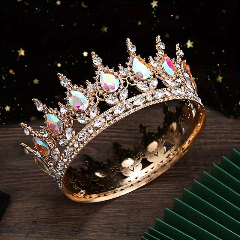 1pc Luxurious Golden-Plated Alloy Bridal Tiara with Sparkling Red Rhinestones - Elegant Boho Style Wedding Headpiece, Glamorous Hair Accessory for Ceremonies & Receptions, Sophisticated Look for Women, Photography Headpiece|E