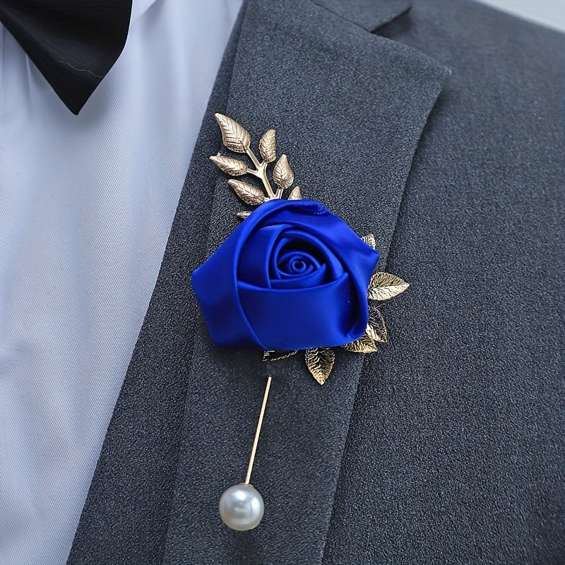 1pc High-end Faux Pearl & Rose Bud Boutonniere For Wedding Party Prom Decorations