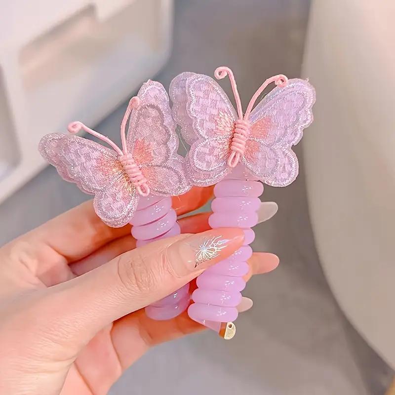 2 Cute Three-Dimensional Butterfly Phone Line Hair Rings, Suitable for Girls, High Elasticity Phone Line Hair Rings, Mixed Color Resin And Embroidered Butterfly Headpieces, Suitable for Daily And Casual Wear, Suitable for All