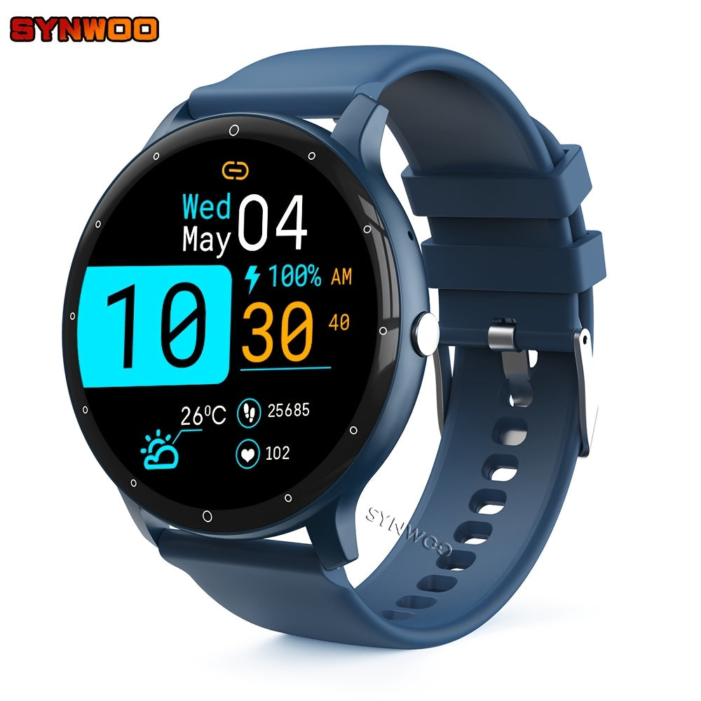 Synwoo Smart Watch for Men and Women - 3.25cm Full Touch Screen, Digital Display, Round Dial, Motion Tracker, Alarm Clock, Weather Update, Music Playback, Message Reminder, USB Charging, Rechargeable Lithium Polymer Battery,