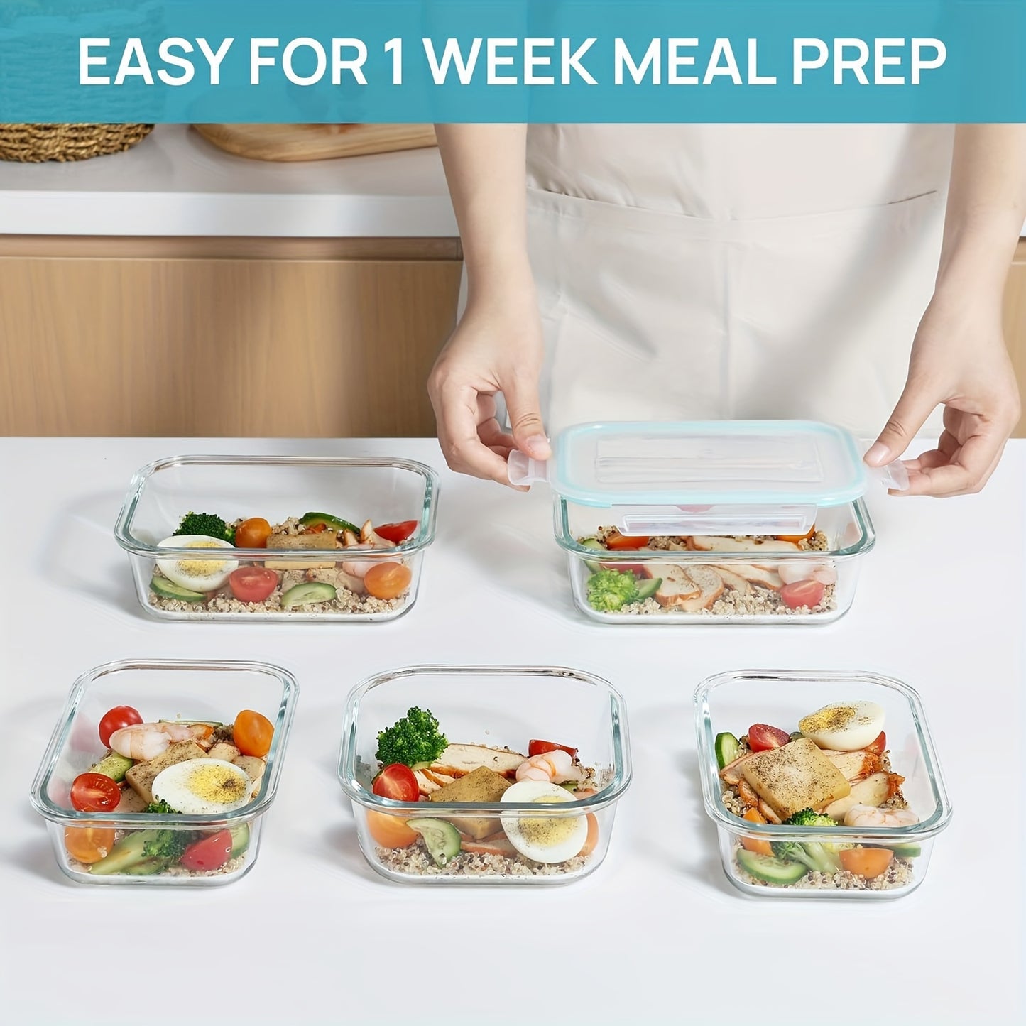 8pcs BPA-Free Glass Food Storage Containers with Leak-Proof Locking Lids – Microwave, Oven, Freezer & Dishwasher Safe – Perfect for Meal Prep, Snacks, Fruits & Veggies