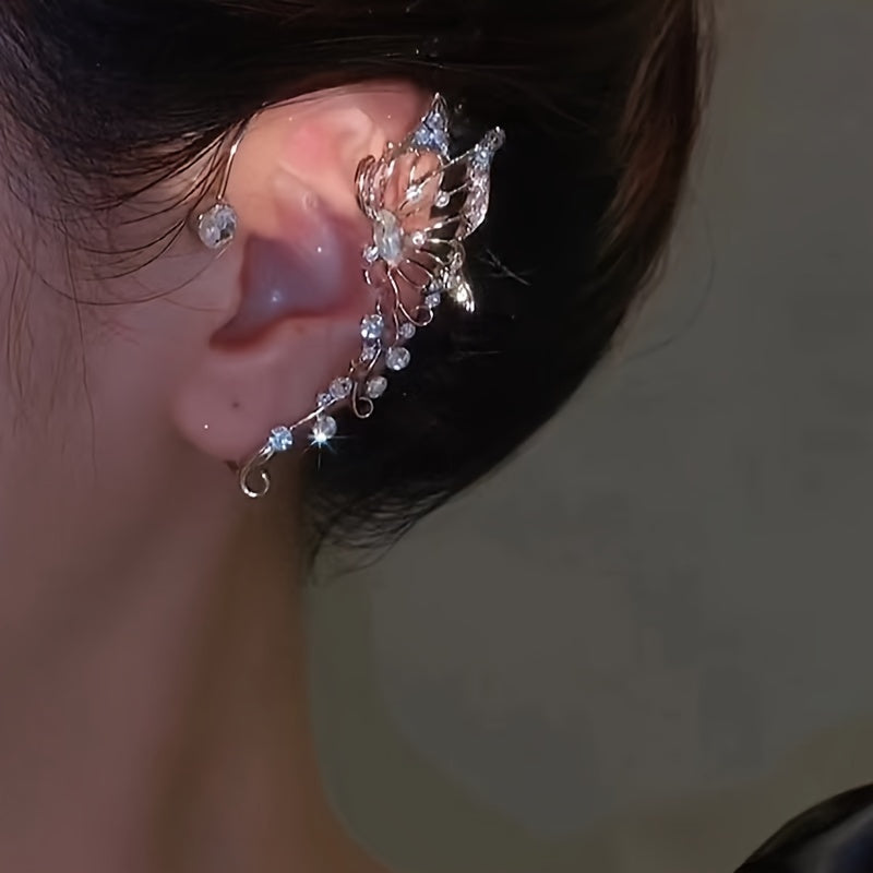 1/ 2pcs/ set of fashionable and shiny butterfly fairy earrings, exquisite and luxurious fairy ear crawling earrings, no need for perforation, suitable for women and girls, handmade fantasy role-playing elf ears