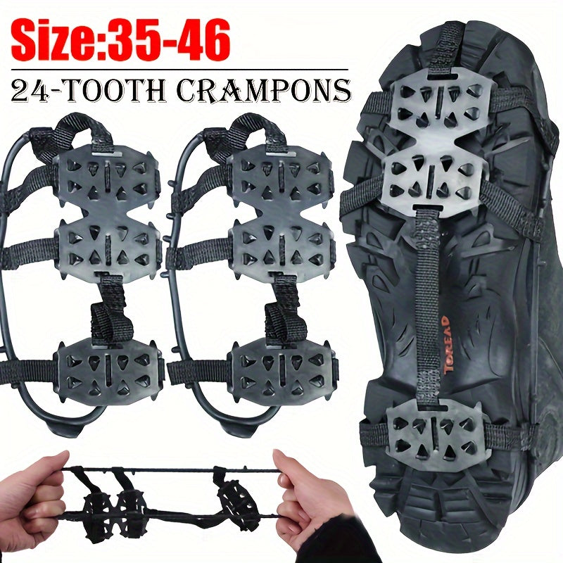 24-Tooth Stainless Steel Ice Grips - Anti-Slip Snow Claw Shoe Covers for Winter, Outdoor Hiking Crampons