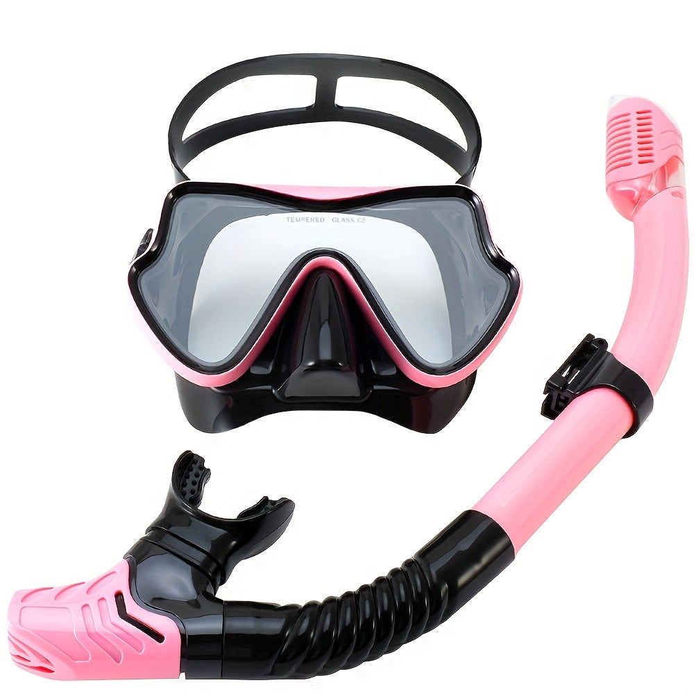 Unisex Premium Snorkeling Goggles with Wide-Angle View - Large Frame Silicone Mask & Anti-fog Breathing Tube Set for Comfortable, Leak-proof Diving Adventures