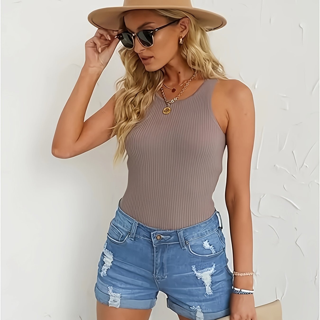 Women's High Waist Ripped Denim Shorts - Distressed Summer Fashion, Breathable Stretch Jeans with Rolled Hem, Casual Blue Denim Shorts for Spring/Summer, Jean Shorts