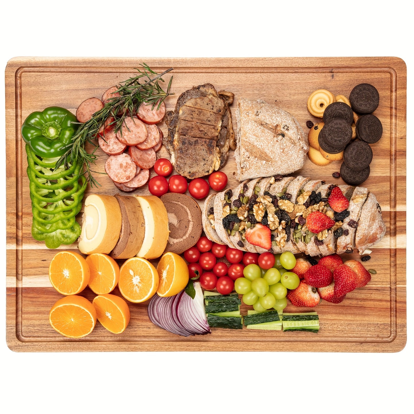 XXL Acacia Cutting Board - Extra Large Charcuterie & Cheese Serving Tray, Durable Wooden Chopping Board for Kitchen, Ideal for Food Prep, Serving Meat, Vegetables, and Cheese, Meat Chopping Board|Rustic Kitchen Accessory|Acac