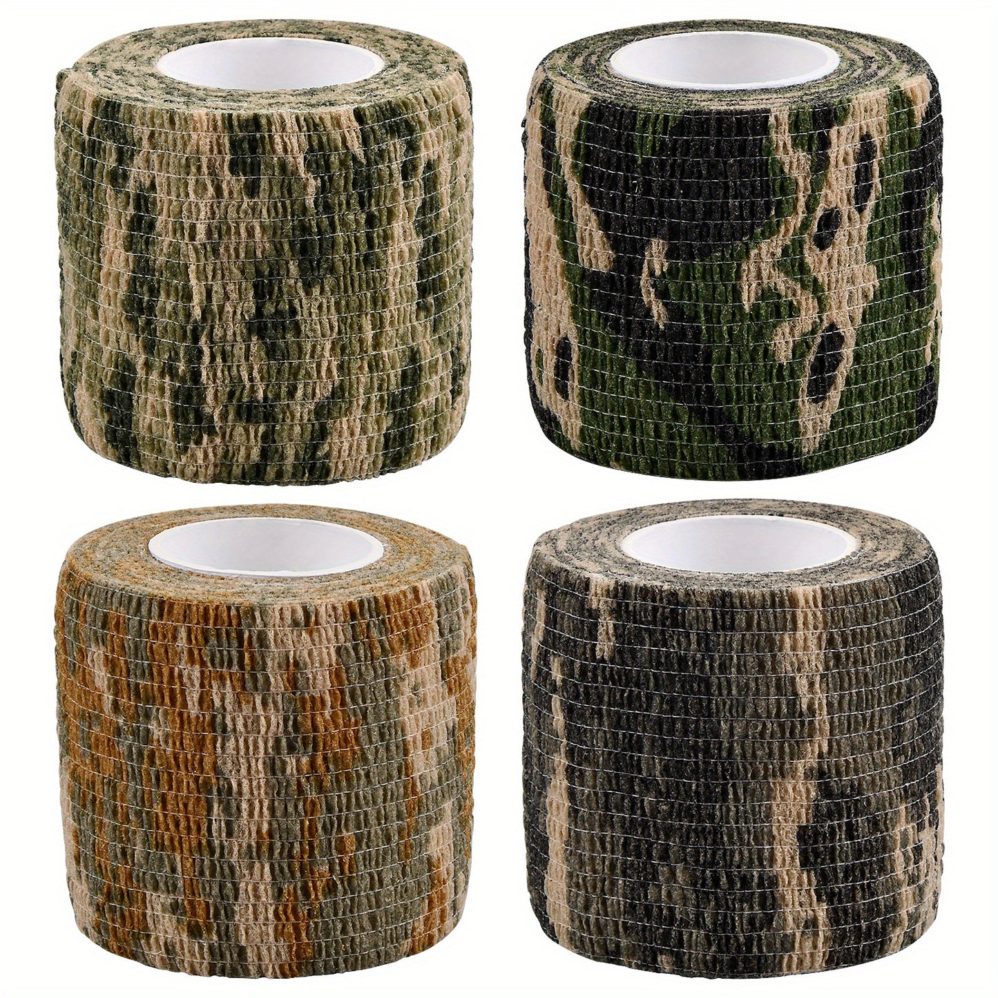 4 Rolls Camo Wrap Tapes, Reusable Camouflage Tape, Self-Adhesive Non-Woven Stealth Camo Bandages, 5cm X 4.5m, Camouflage Assorted Colours