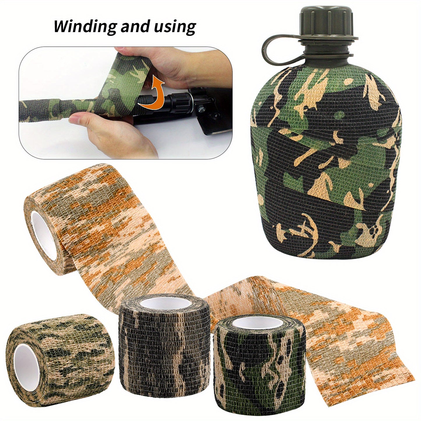 4 Rolls Camo Wrap Tapes, Reusable Camouflage Tape, Self-Adhesive Non-Woven Stealth Camo Bandages, 5cm X 4.5m, Camouflage Assorted Colours