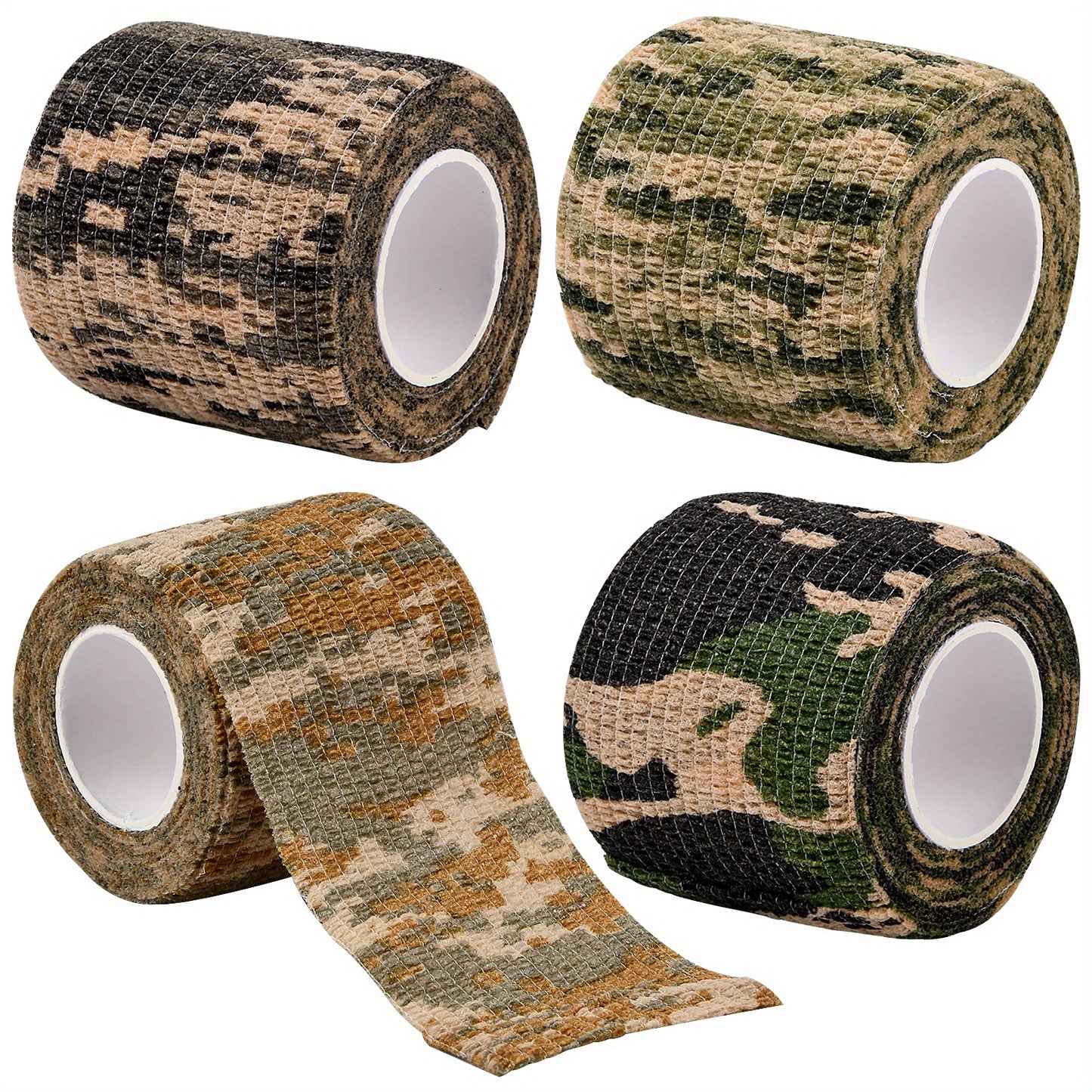 4 Rolls Camo Wrap Tapes, Reusable Camouflage Tape, Self-Adhesive Non-Woven Stealth Camo Bandages, 5cm X 4.5m, Camouflage Assorted Colours