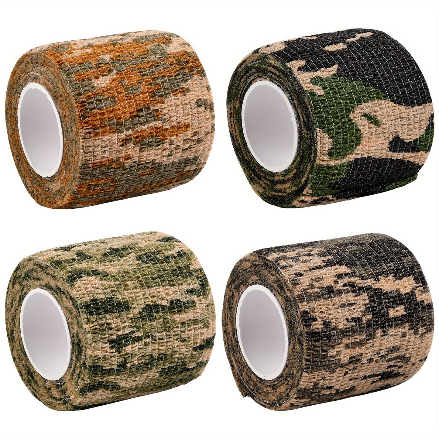 4 Rolls Camo Wrap Tapes, Reusable Camouflage Tape, Self-Adhesive Non-Woven Stealth Camo Bandages, 5cm X 4.5m, Camouflage Assorted Colours