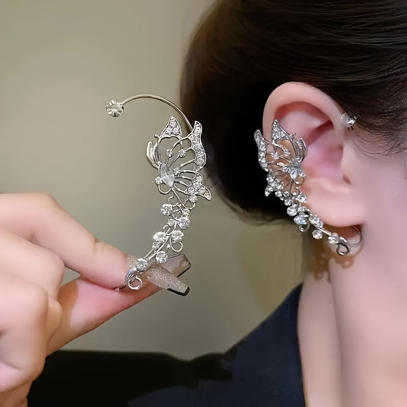 1/ 2pcs/ set of fashionable and shiny butterfly fairy earrings, exquisite and luxurious fairy ear crawling earrings, no need for perforation, suitable for women and girls, handmade fantasy role-playing elf ears