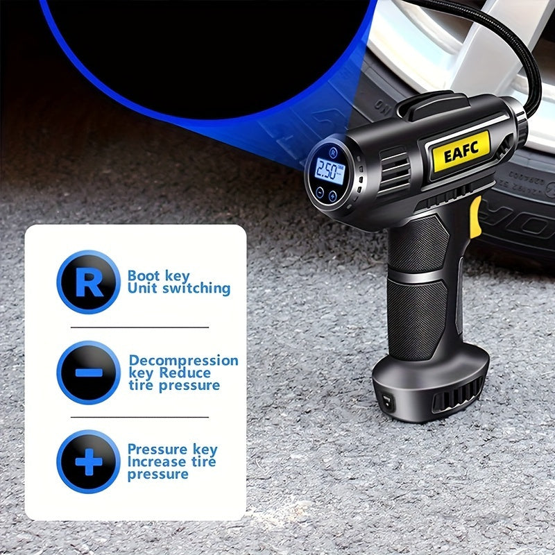 Portable Wireless Tire Inflator Pump with Pressure Gauge & LED Light - USB Rechargeable, Ideal for Cars, Motorcycles & Bicycles