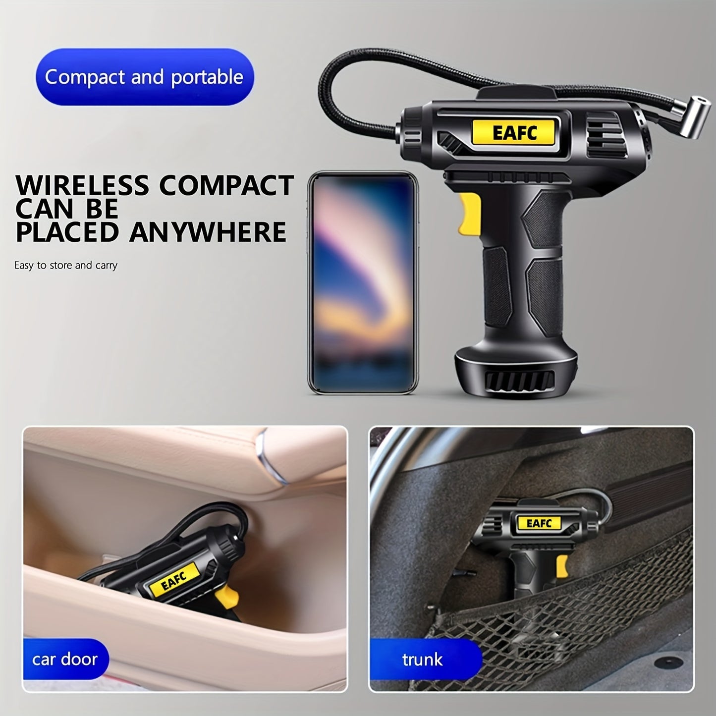 Portable Wireless Tire Inflator Pump with Pressure Gauge & LED Light - USB Rechargeable, Ideal for Cars, Motorcycles & Bicycles
