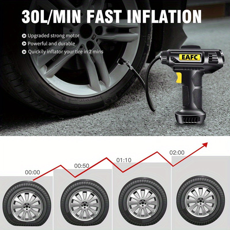 Portable Wireless Tire Inflator Pump with Pressure Gauge & LED Light - USB Rechargeable, Ideal for Cars, Motorcycles & Bicycles