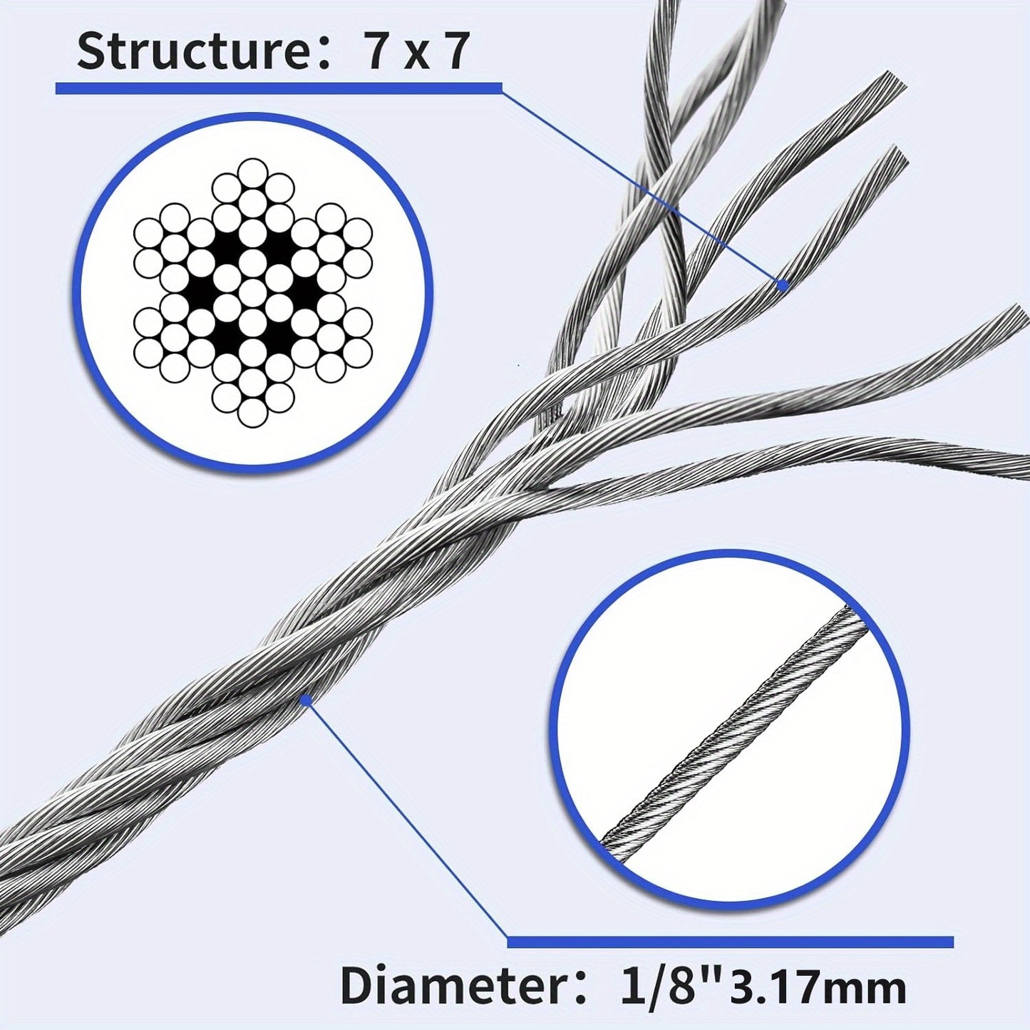 1pc 1/8" T316 Stainless Steel Cable 600ft/182.8m, 7x7 Strands Construction, Rust-Proof Marine Grade Wire For DIY Balustrades, Stair & Deck Railing, Outdoor Projects, Durable Uncoated Tent Rope Cleaning Rope