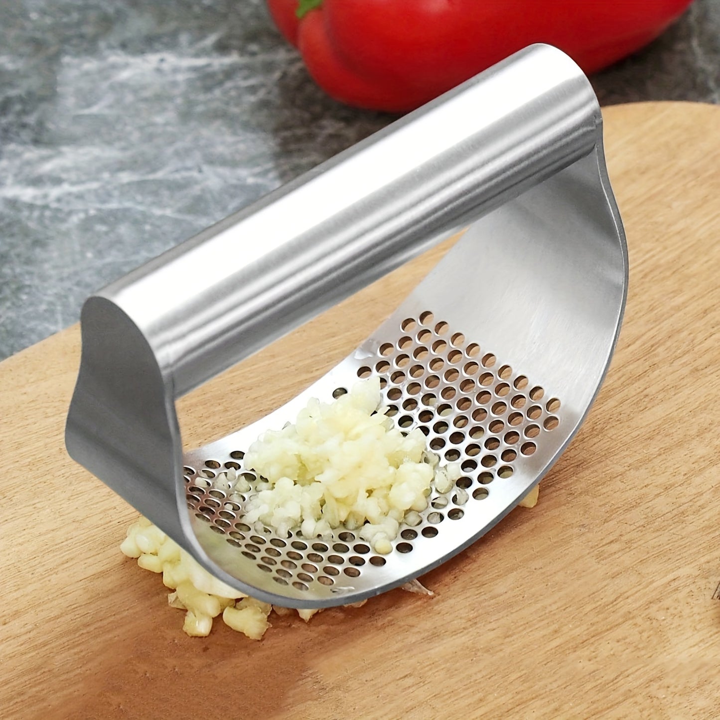 1pc, Garlic Press, Stainless Steel Garlic Press, Rocker Metal Garlic Mincer, Washable Garlic Crusher, Kitchen Garlic Chopper, Garlic Masher, Kitchen Stuff, Kitchen Gadgets, RV, Apartment Essentials, Garlic Grinder