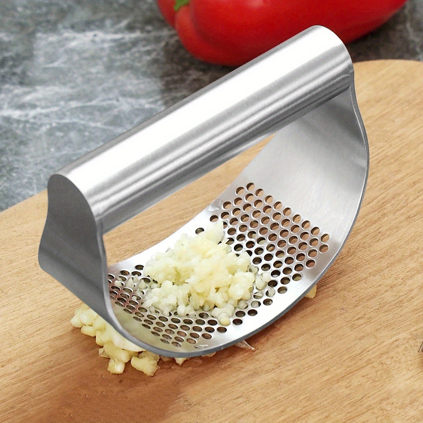 1pc, Garlic Press, Stainless Steel Garlic Press, Rocker Metal Garlic Mincer, Washable Garlic Crusher, Kitchen Garlic Chopper, Garlic Masher, Kitchen Stuff, Kitchen Gadgets, RV, Apartment Essentials, Garlic Grinder