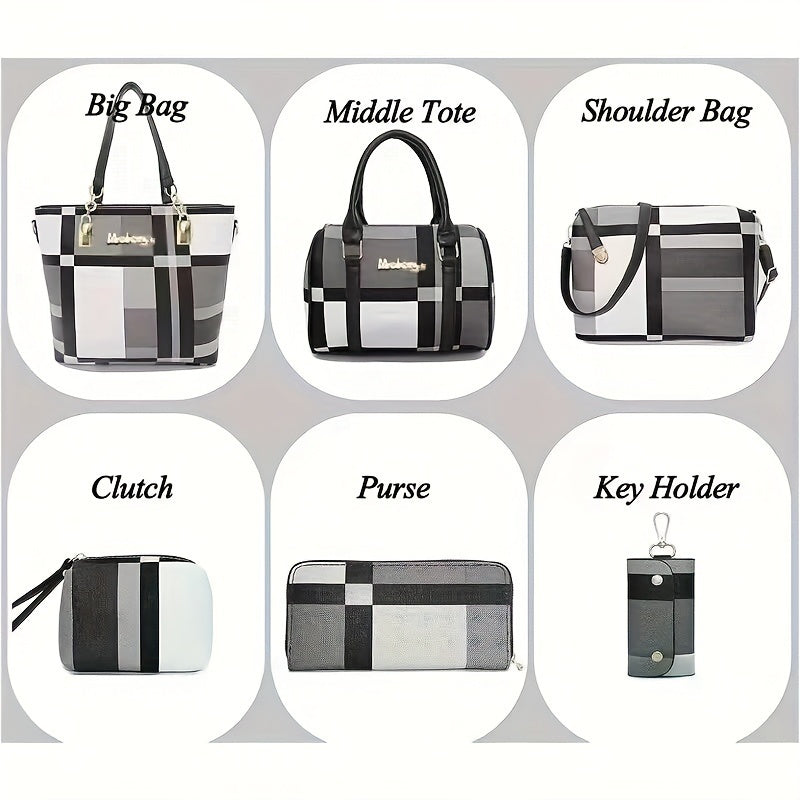 6pcs Womens Handbags Tote Bags Shoulder Bag Leather Purses Satchel Bag Top-Handle Handbag Crossbody Bag Wallet Clutch