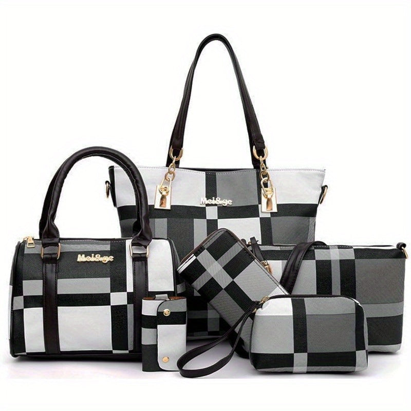 6pcs Womens Handbags Tote Bags Shoulder Bag Leather Purses Satchel Bag Top-Handle Handbag Crossbody Bag Wallet Clutch