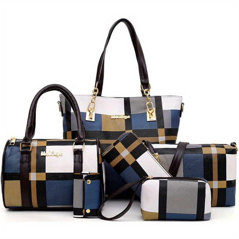 6pcs Womens Handbags Tote Bags Shoulder Bag Leather Purses Satchel Bag Top-Handle Handbag Crossbody Bag Wallet Clutch