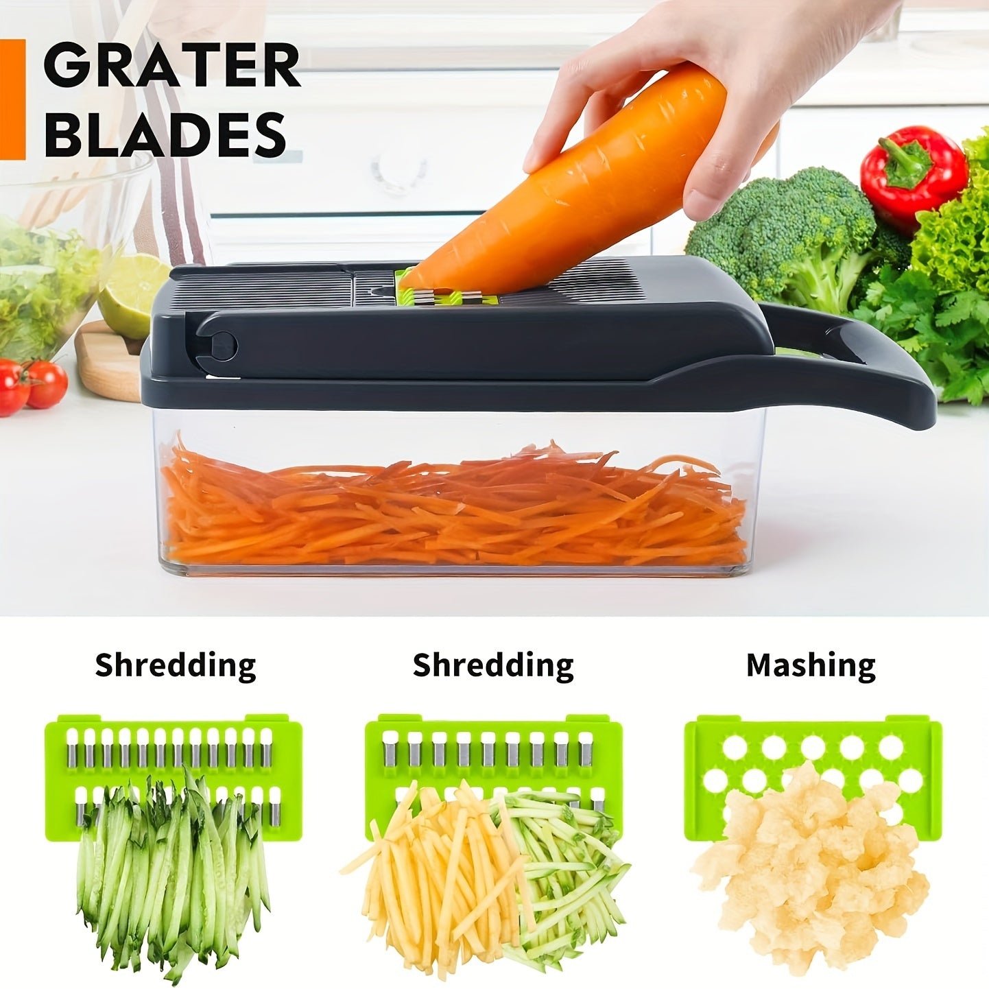 Vegetable Chopper, Pro Onion Chopper, 16 In 1Multifunctional Food Chopper, Kitchen Vegetable Slicer Dicer Cutter, Veggie Chopper With 8 Blades, Carrot Chopper With Container (Grey)