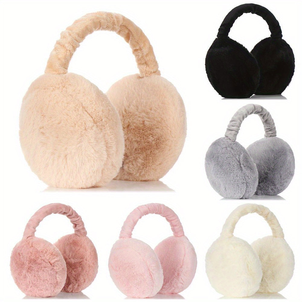 Unisex Faux Fur Earmuffs - Soft Plush Ear Warmers, Foldable Coldproof Ear Muffs, Stretch Fit, Machine Washable for Winter Outdoor Use