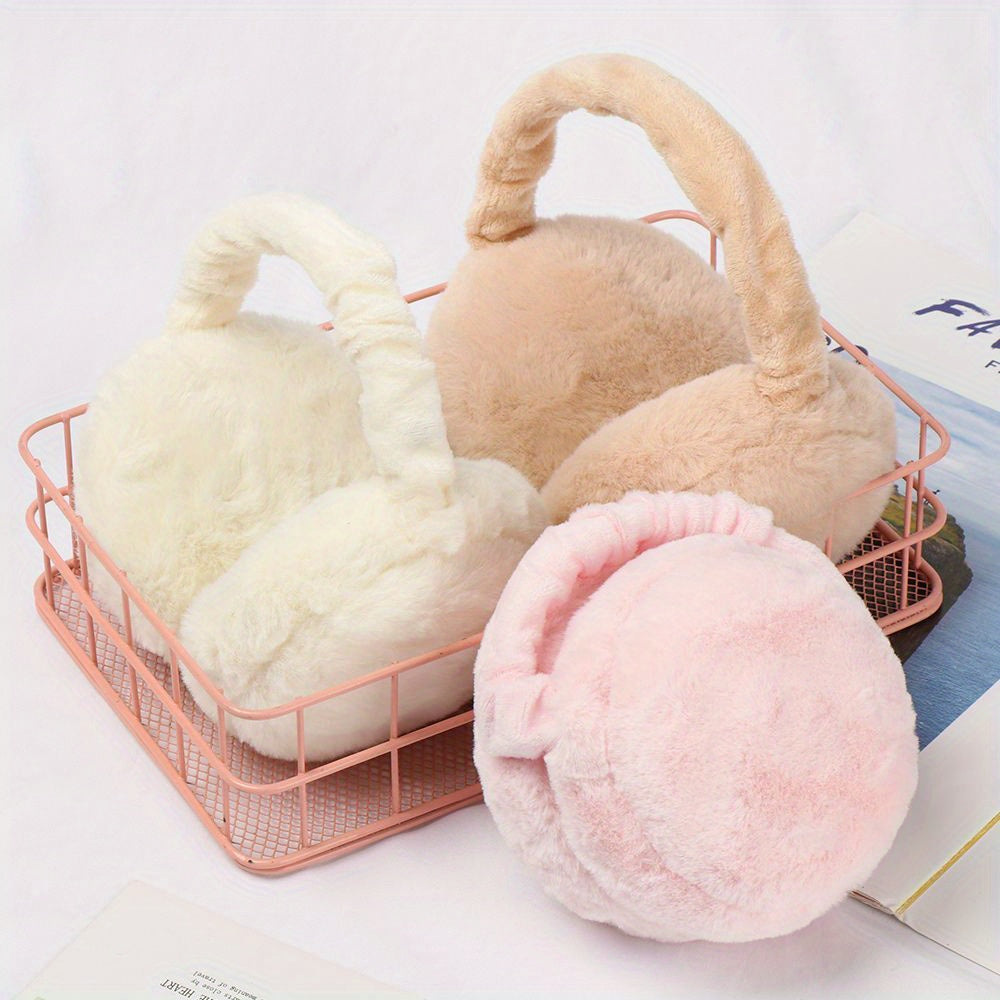 Unisex Faux Fur Earmuffs - Soft Plush Ear Warmers, Foldable Coldproof Ear Muffs, Stretch Fit, Machine Washable for Winter Outdoor Use