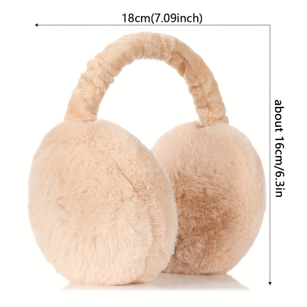 Unisex Faux Fur Earmuffs - Soft Plush Ear Warmers, Foldable Coldproof Ear Muffs, Stretch Fit, Machine Washable for Winter Outdoor Use