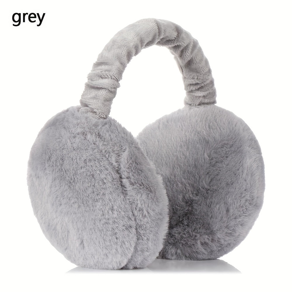 Unisex Faux Fur Earmuffs - Soft Plush Ear Warmers, Foldable Coldproof Ear Muffs, Stretch Fit, Machine Washable for Winter Outdoor Use