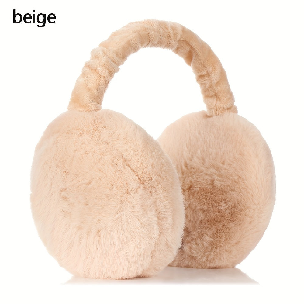 Unisex Faux Fur Earmuffs - Soft Plush Ear Warmers, Foldable Coldproof Ear Muffs, Stretch Fit, Machine Washable for Winter Outdoor Use