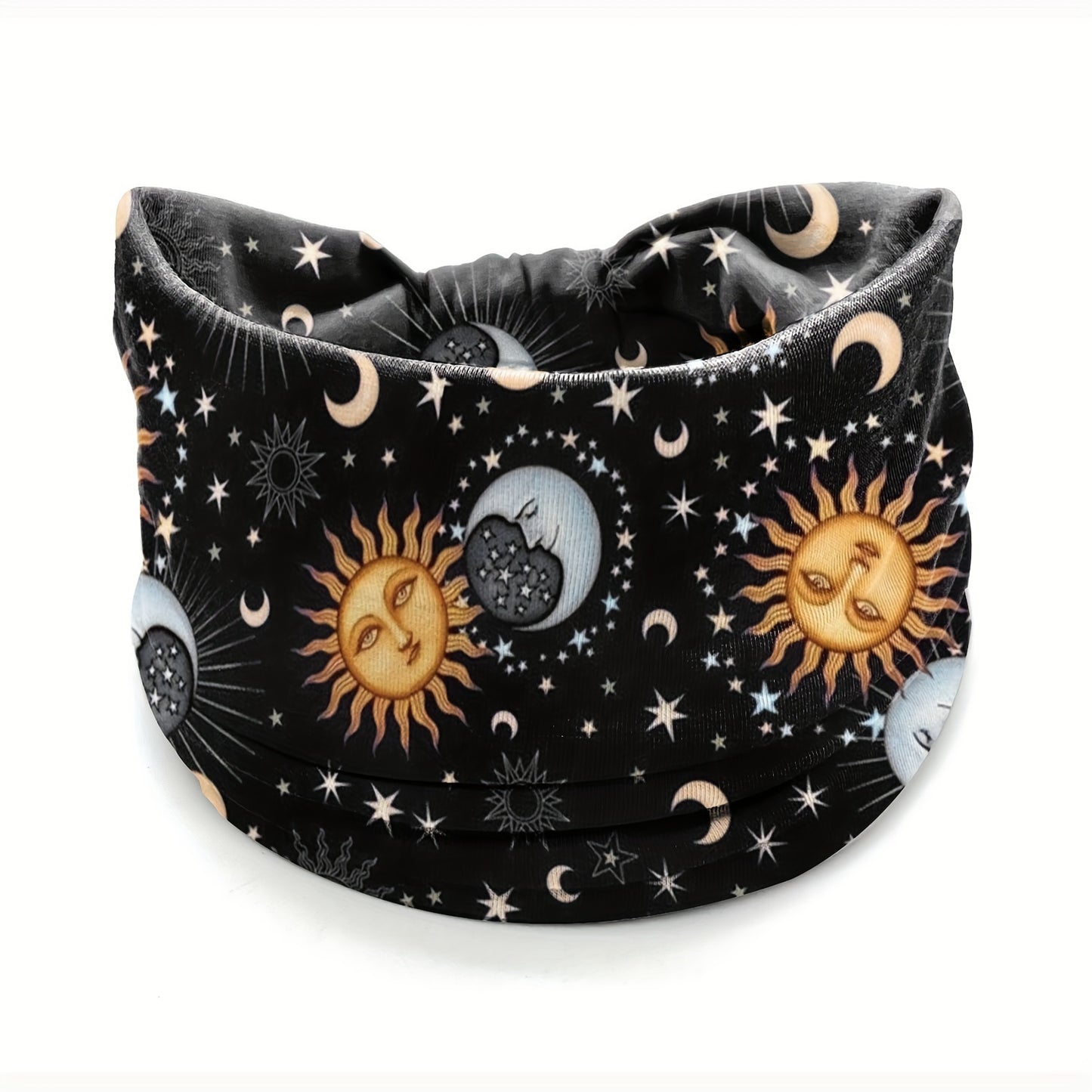 4pcs/Set Moon & Sun Pattern Sports Headband With Anti Slip Knotting, Valentine'S Day Gifts Wide & Soft Fashionable Bohemian Headbands-Elastic Yoga Hair Mask, Non Slip Headbands For Running Sports, Yoga Turban Hair Bands-Hair