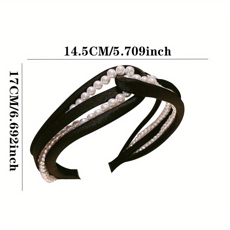 1PC European and American personality pearl headband heavy head grottoes Fashion personality pearl pleated knot pressure headband wide edge clip headband female
