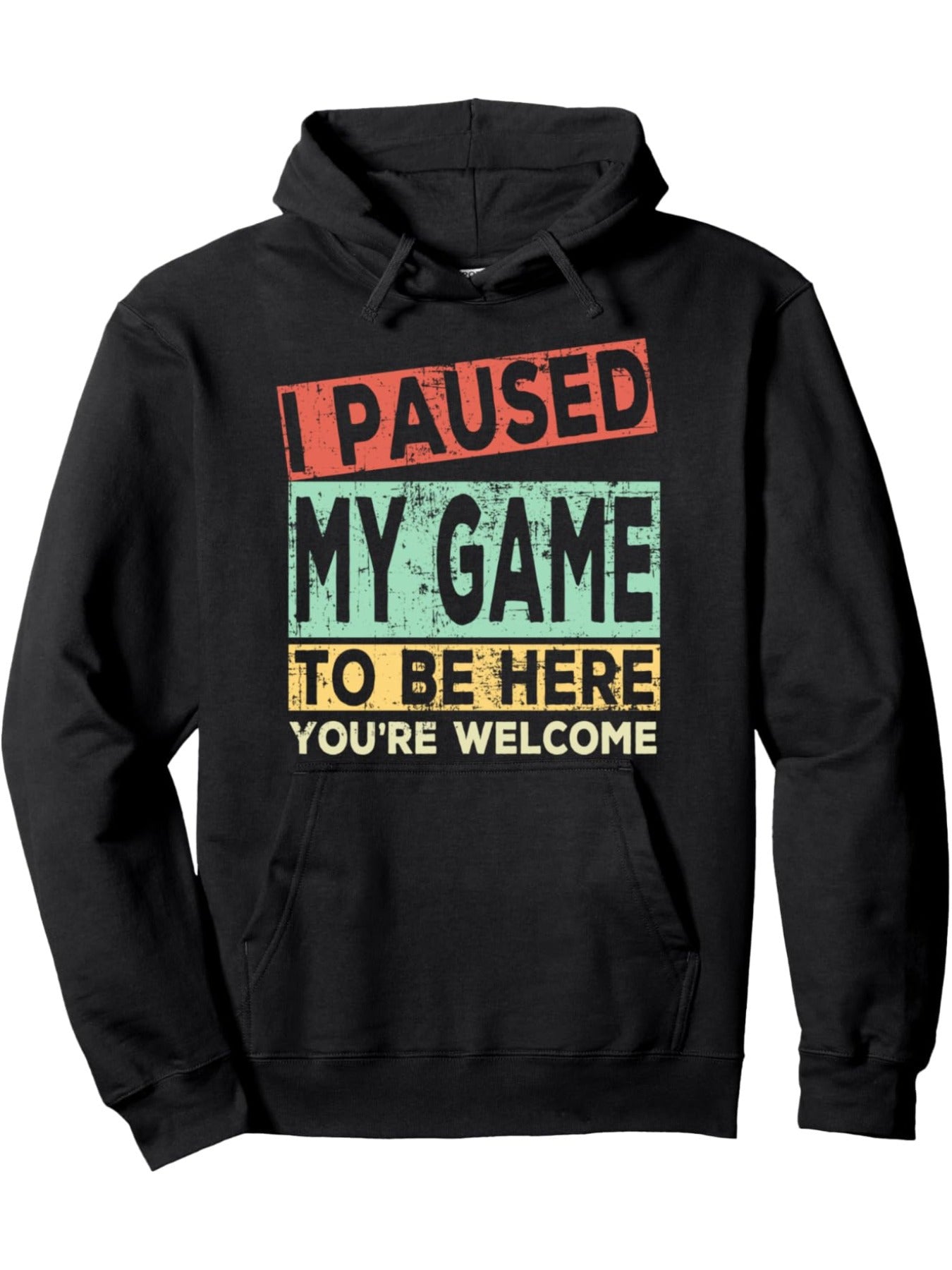 I Paused My Game to Be Here Graphic Print Men's Pullover Hoodie - 60% Cotton 40% Polyester Blend, Ultra-Soft Breathable 250gsm Fabric, Regular Fit Casual Streetwear for Gaming & Casual Attire, Gamer Hoodie
