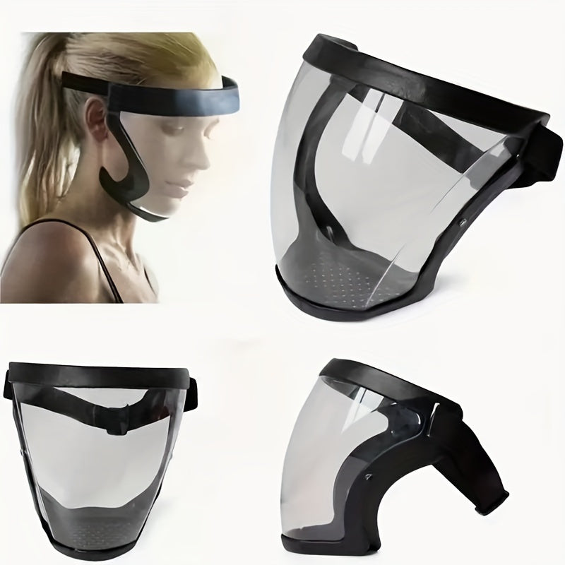 1pc Durable Full Face Shield Mask - Transparent Plastic Protective Gear with Secure Closure for Kitchen, Decoration, Industry & Work Use