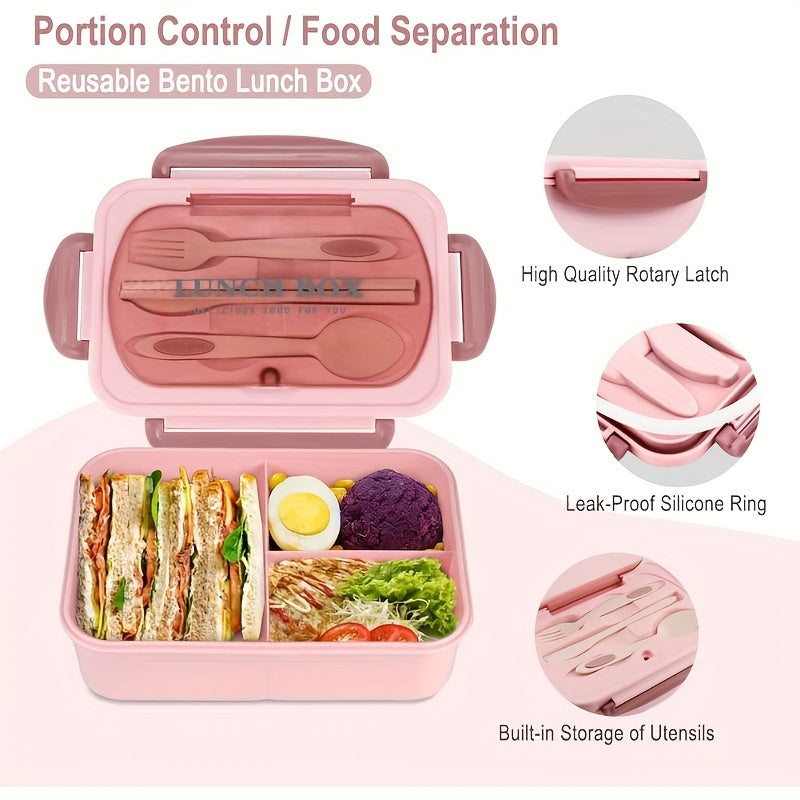 40.58oz Leak-Proof Bento Box with Cutlery - BPA-Free, Microwave Safe, 3 Compartments, Green Silicone Lunch Container for School, Work & Outdoor Meals, Outdoor Meal Box | Compartmentalized Lunchbox | Secure Locking Lid